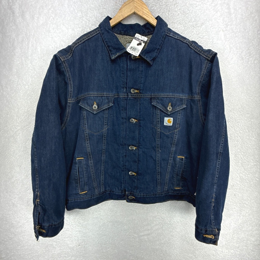 Carhartt Denim Trucker Jacket Sherpa Lined Mens 2XL J292 ABL Blue NWT NOS